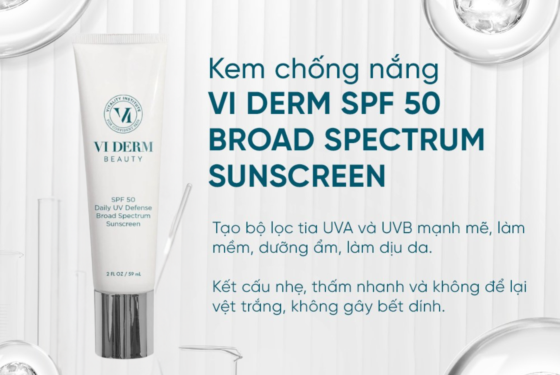 Kem chống nắng VI Derm SPF 50 Daily UV Defense Broad Spectrum Sunscreen tạo ra một cú đột phá lớn với khả năng chống tia UVA và UVB phổ rộng